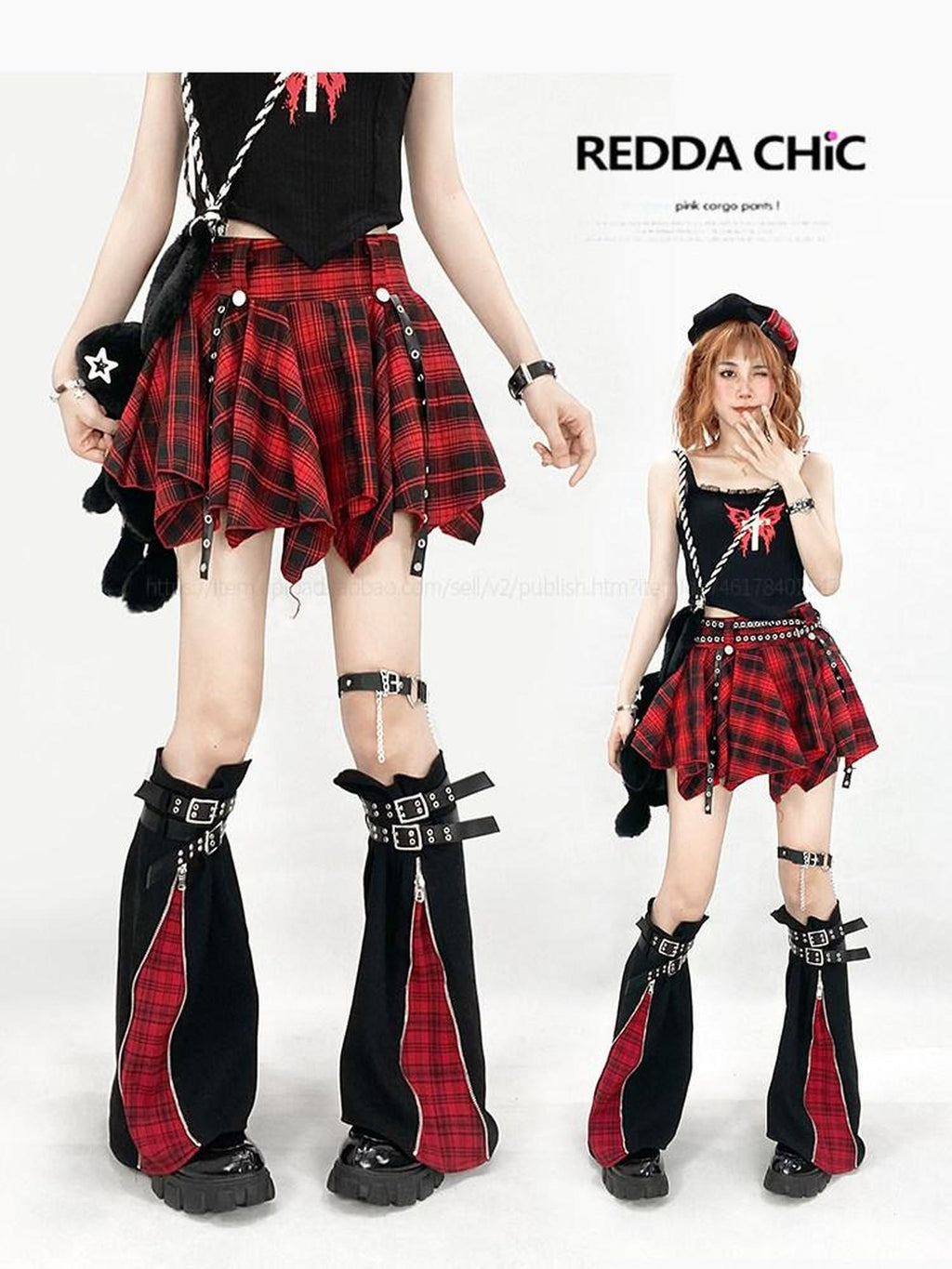 ReddaChic Tie Waist Flared Cake Skirt Street Style Women Long Sleeve T-Shirts