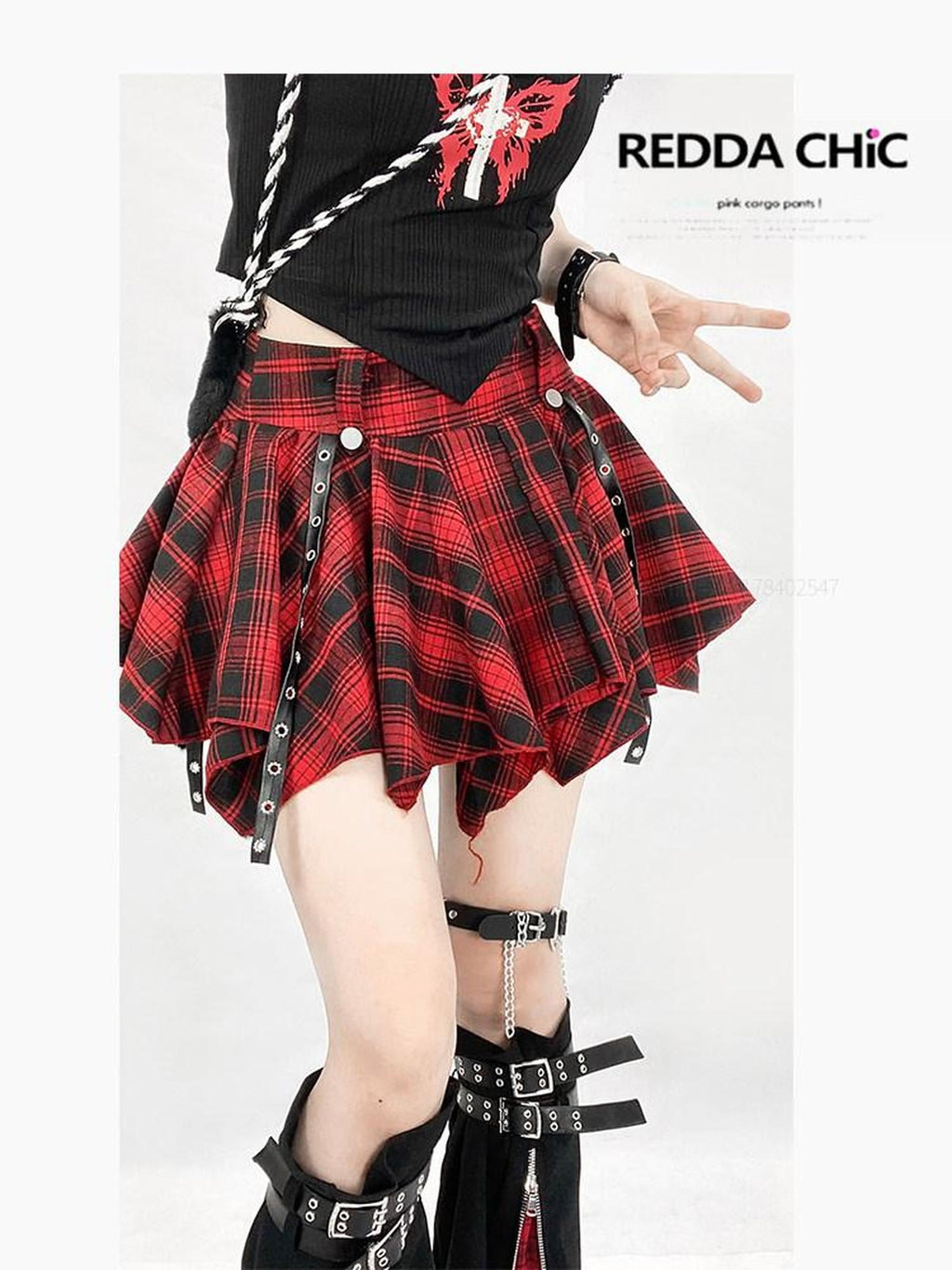 ReddaChic Tie Waist Flared Cake Skirt Street Style Women Long Sleeve T-Shirts