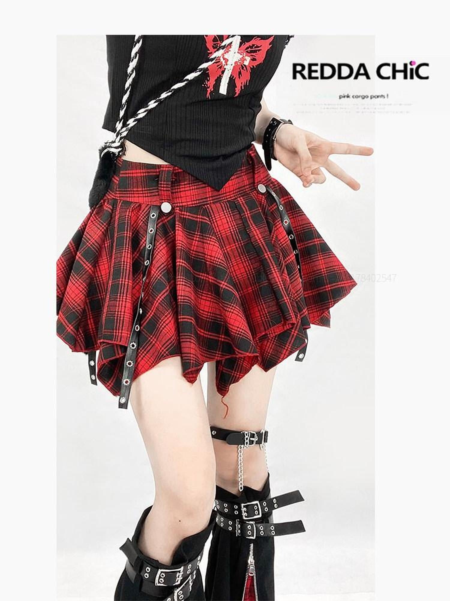 ReddaChic Tie Waist Flared Cake Skirt Street Style Women Long Sleeve T-Shirts
