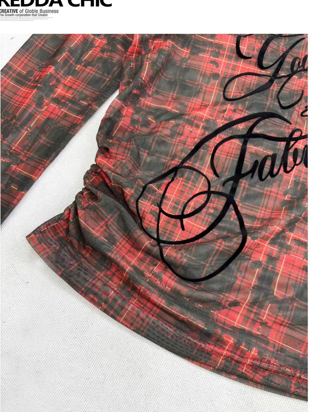 ReddaChic Uv Protection Gothic Mesh Plaid Letter Print Two Piece Women Tulle Midi Skirts