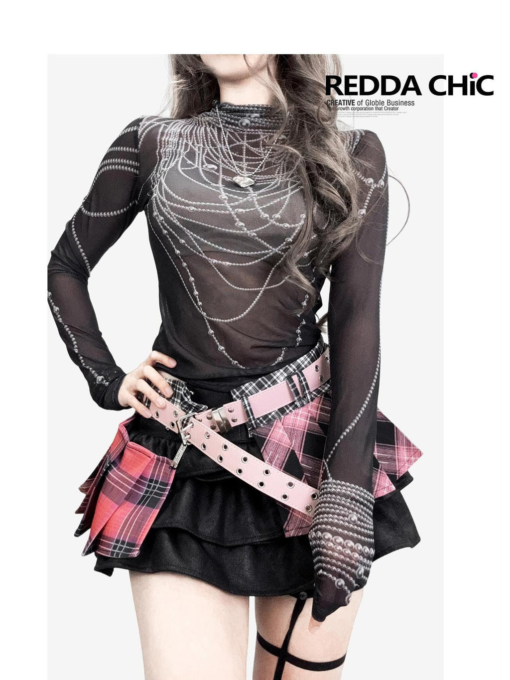 ReddaChic Uv Protection Mesh Slim Fit Dark Gothic Stripe Print Women Mini Skirts