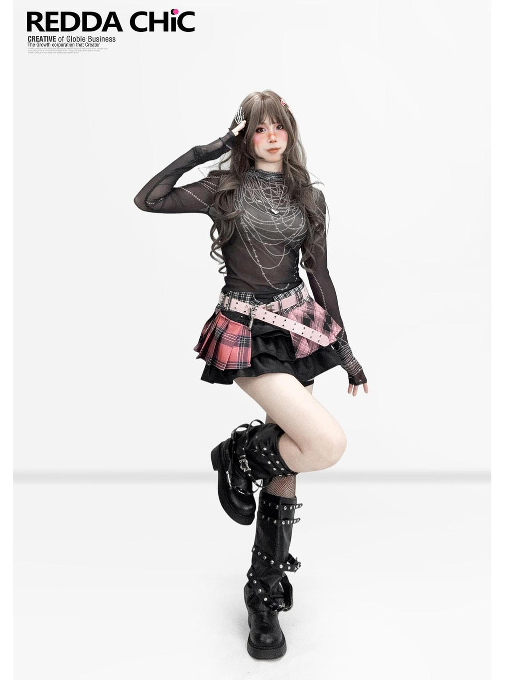 ReddaChic Uv Protection Mesh Slim Fit Dark Gothic Stripe Print Women Mini Skirts