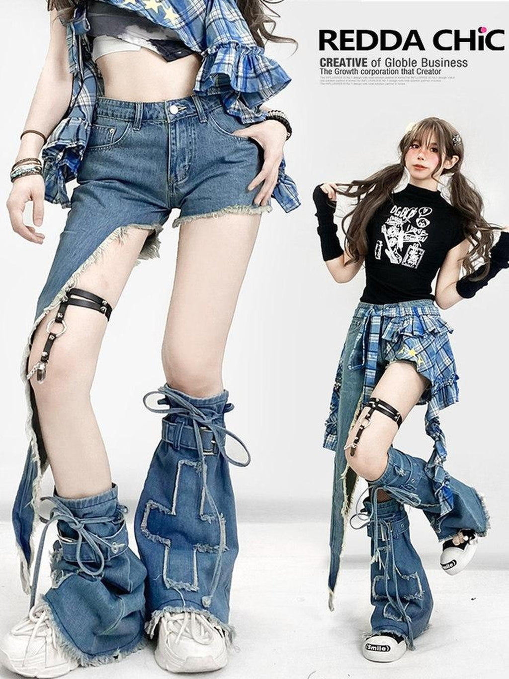 ReddaChic Versatile Comfortable Solid Edgy Mid Length One Size Unisex Denim Shorts