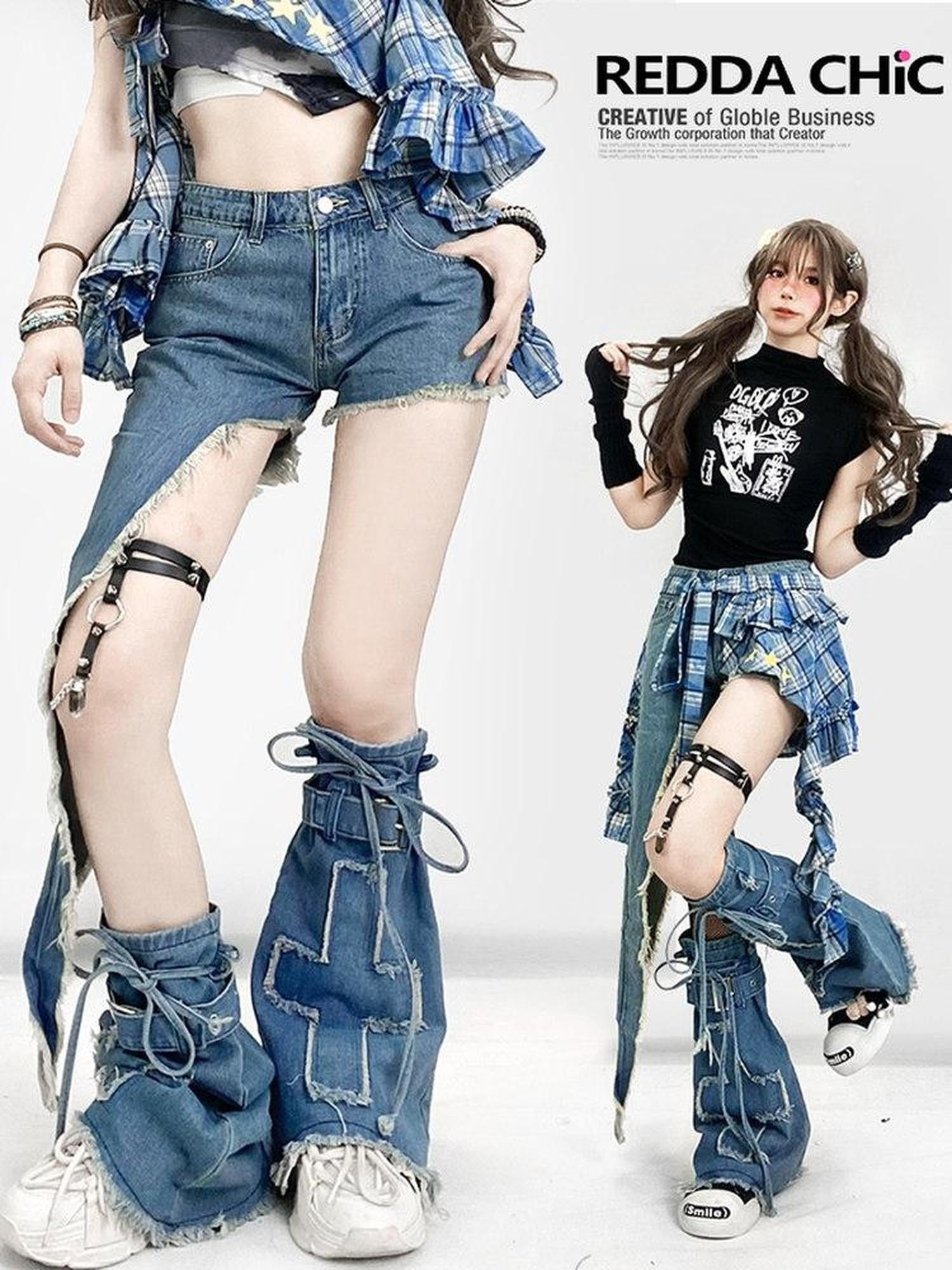 ReddaChic Versatile Comfortable Solid Edgy Mid Length One Size Unisex Denim Shorts