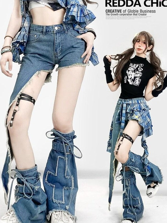 ReddaChic Versatile Comfortable Solid Edgy Mid Length One Size Unisex Denim Shorts