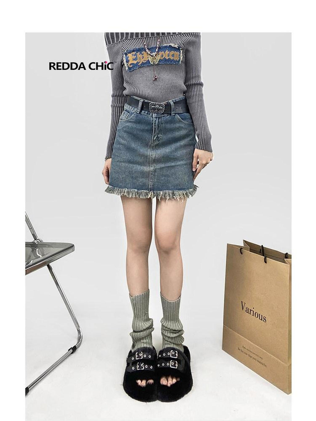 ReddaChic Vintage Distressed Denim A Line High Waist Fringe Pocket Blue Citywalk Ponchos