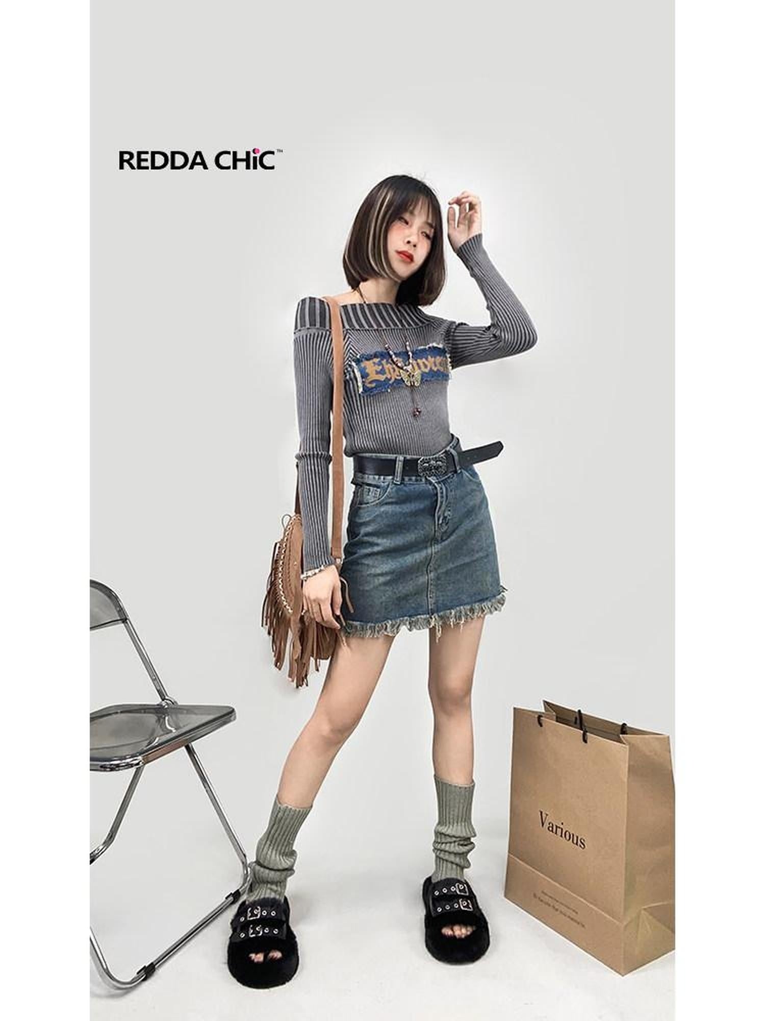 ReddaChic Vintage Distressed Denim A Line High Waist Fringe Pocket Blue Citywalk Ponchos
