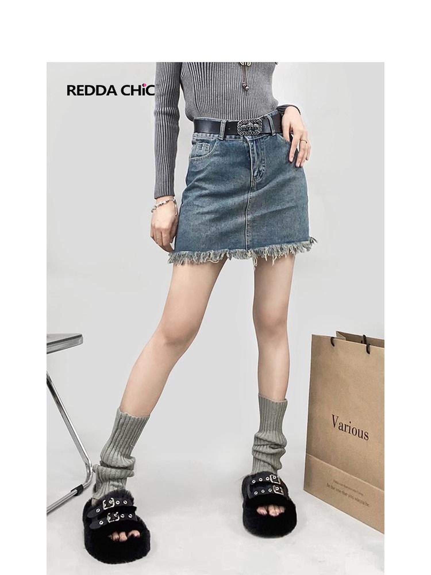 ReddaChic Vintage Distressed Denim A Line High Waist Fringe Pocket Blue Citywalk Ponchos