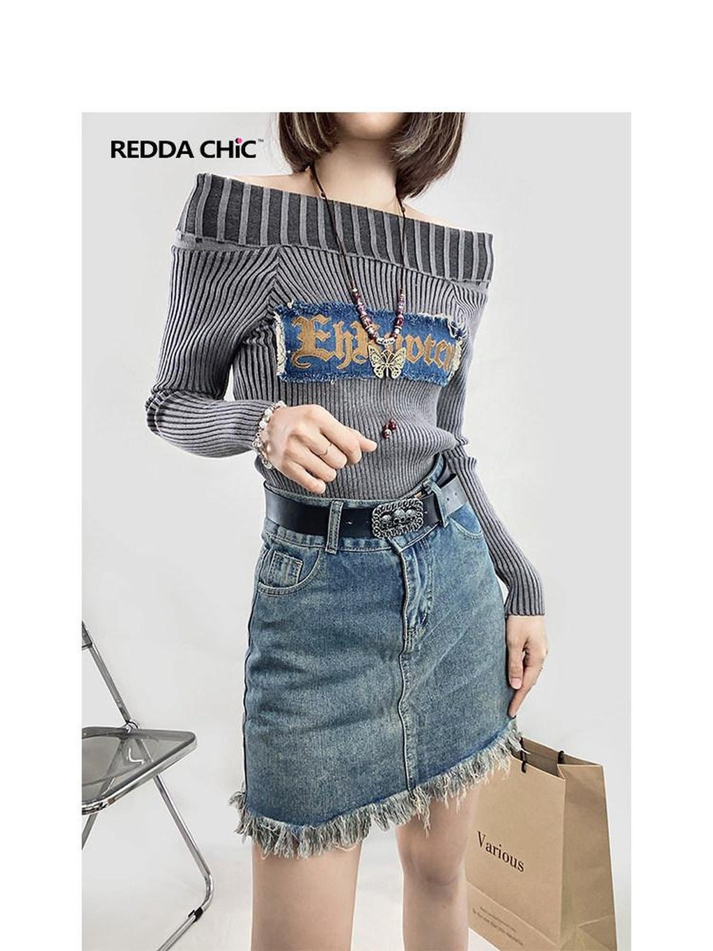 ReddaChic Vintage Distressed Denim A Line High Waist Fringe Pocket Blue Citywalk Ponchos