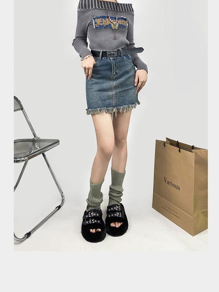 ReddaChic Vintage Distressed Denim A Line High Waist Fringe Pocket Blue Citywalk Ponchos