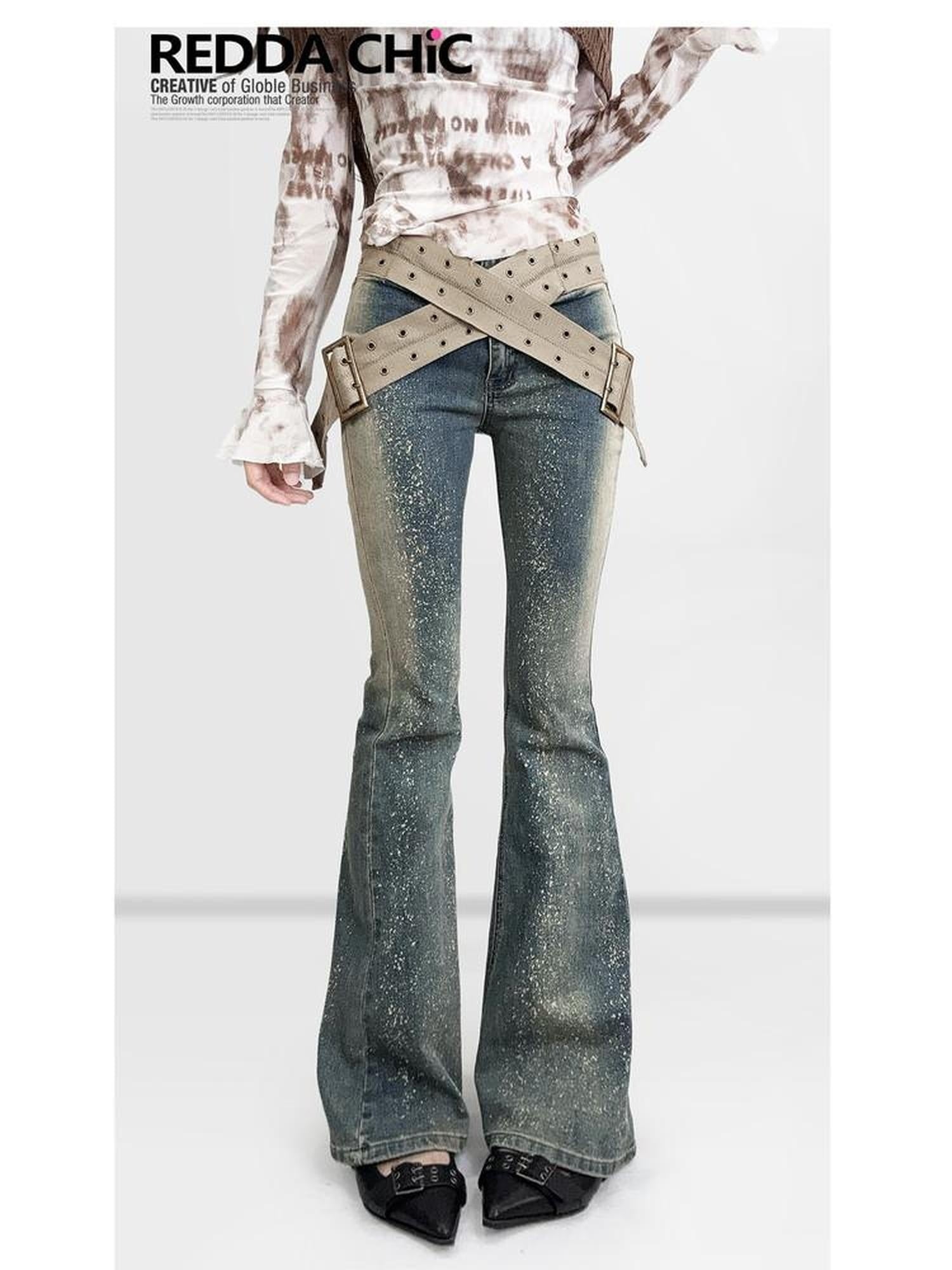 ReddaChic Vintage Distressed Low Rise Slim Fit Cotton Stretch Denim Women Tank Tops
