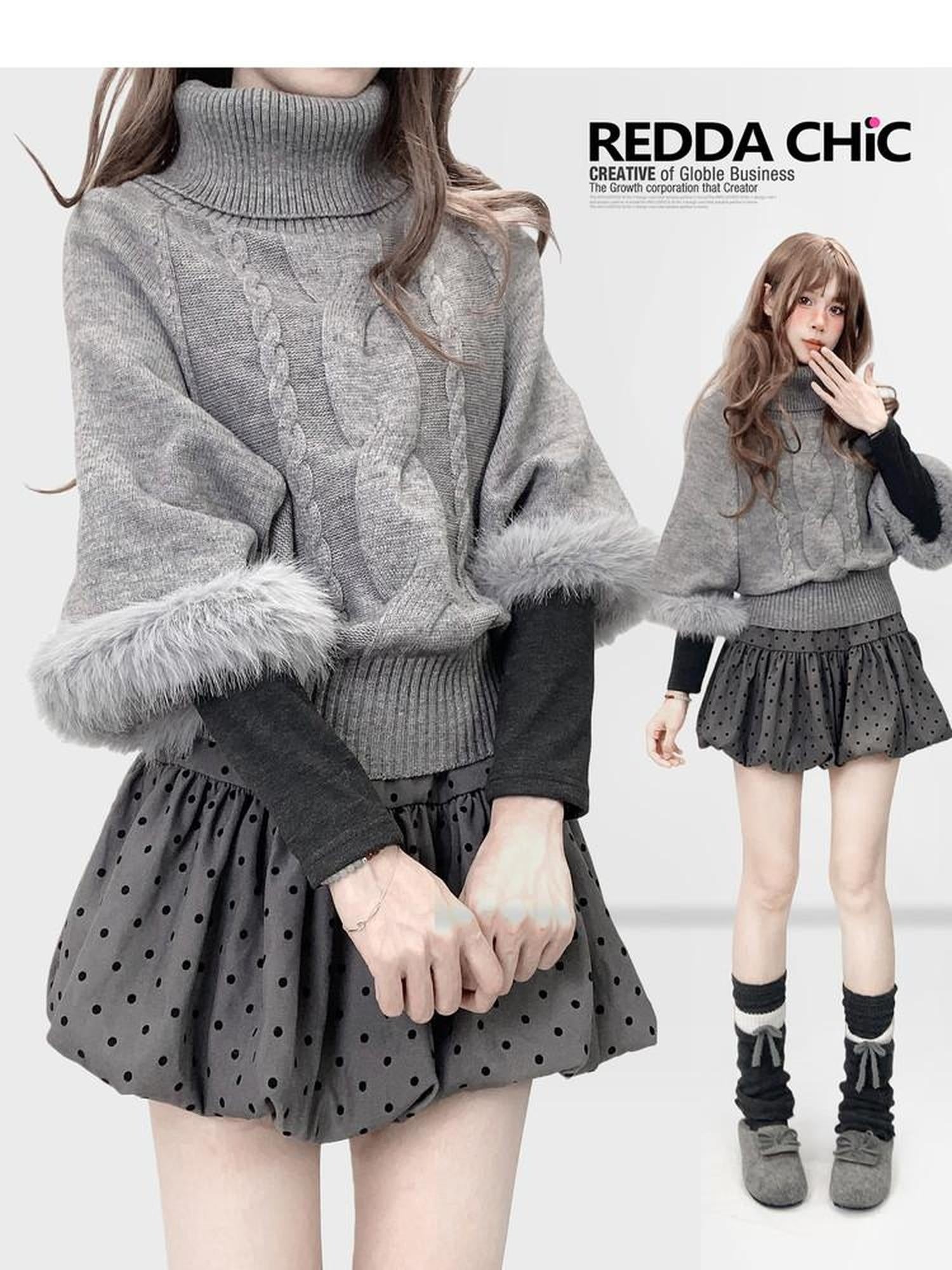ReddaChic Vintage Loose Frayed Batwing High Neck Layering Knit Girls Short Sleeve T-Shirts