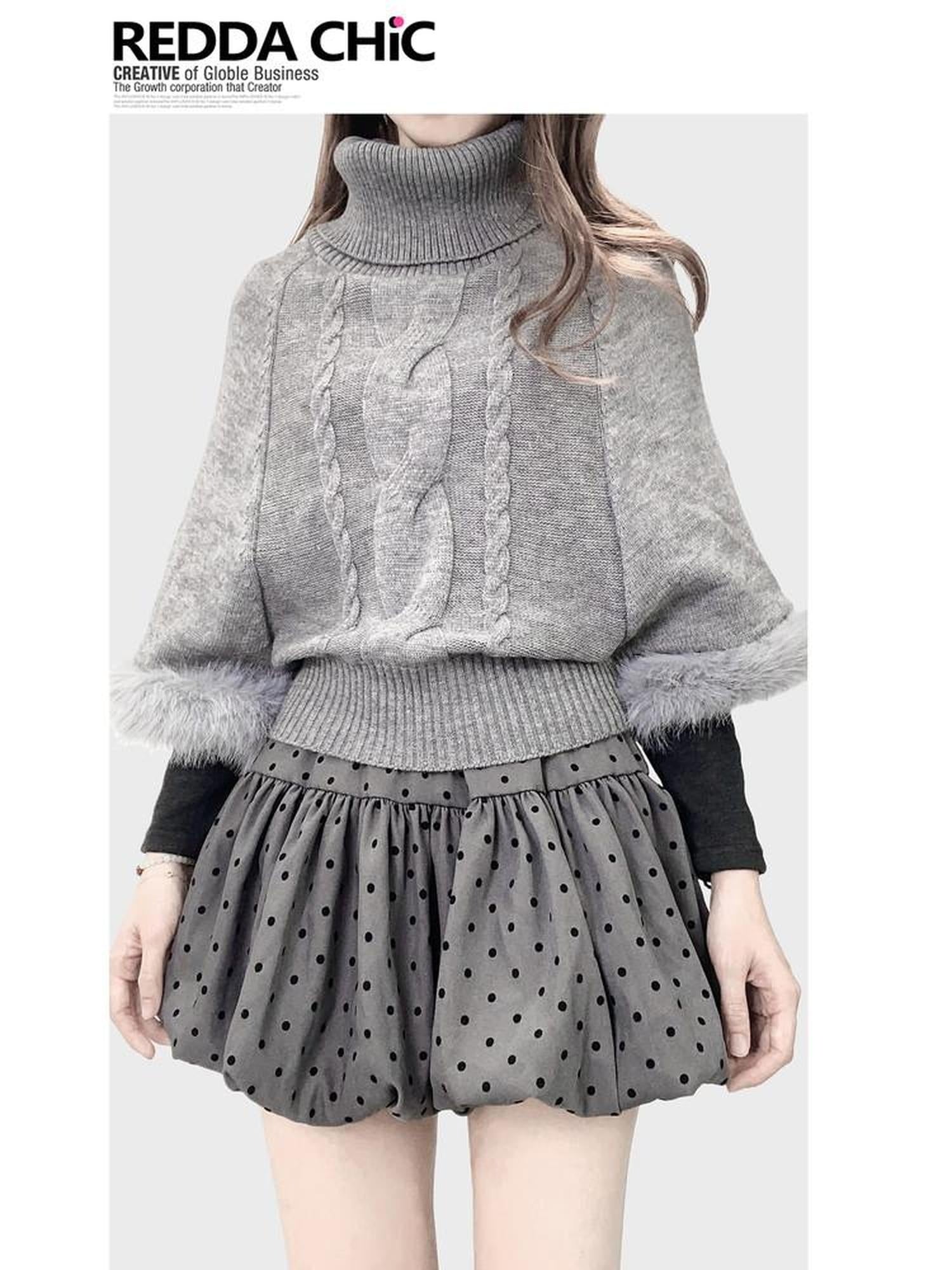 ReddaChic Vintage Loose Frayed Batwing High Neck Layering Knit Girls Short Sleeve T-Shirts