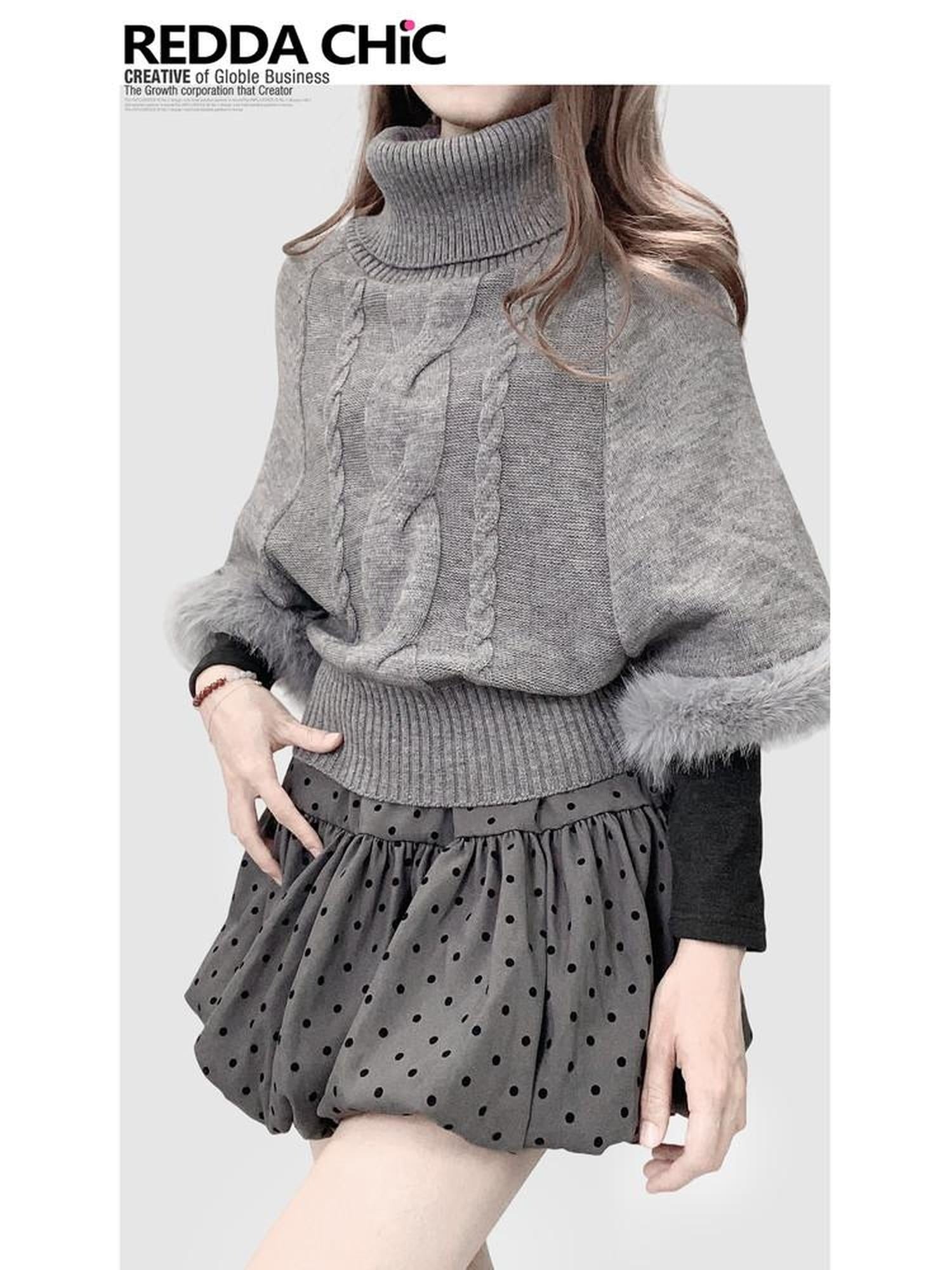 ReddaChic Vintage Loose Frayed Batwing High Neck Layering Knit Girls Short Sleeve T-Shirts