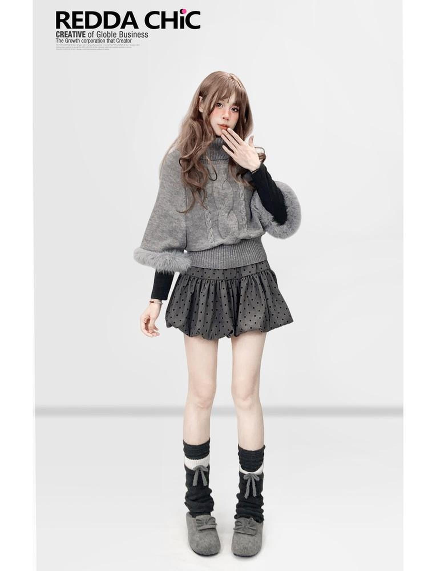 ReddaChic Vintage Loose Frayed Batwing High Neck Layering Knit Girls Short Sleeve T-Shirts
