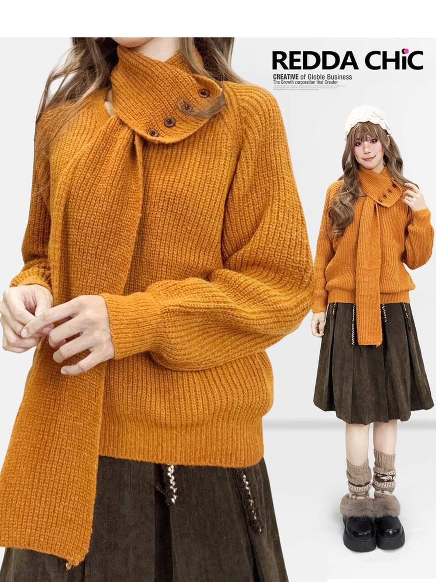 ReddaChic Vintage Loose Knit Pullover For Girls Pumpkin One Size Tube Tops / Bandeaus