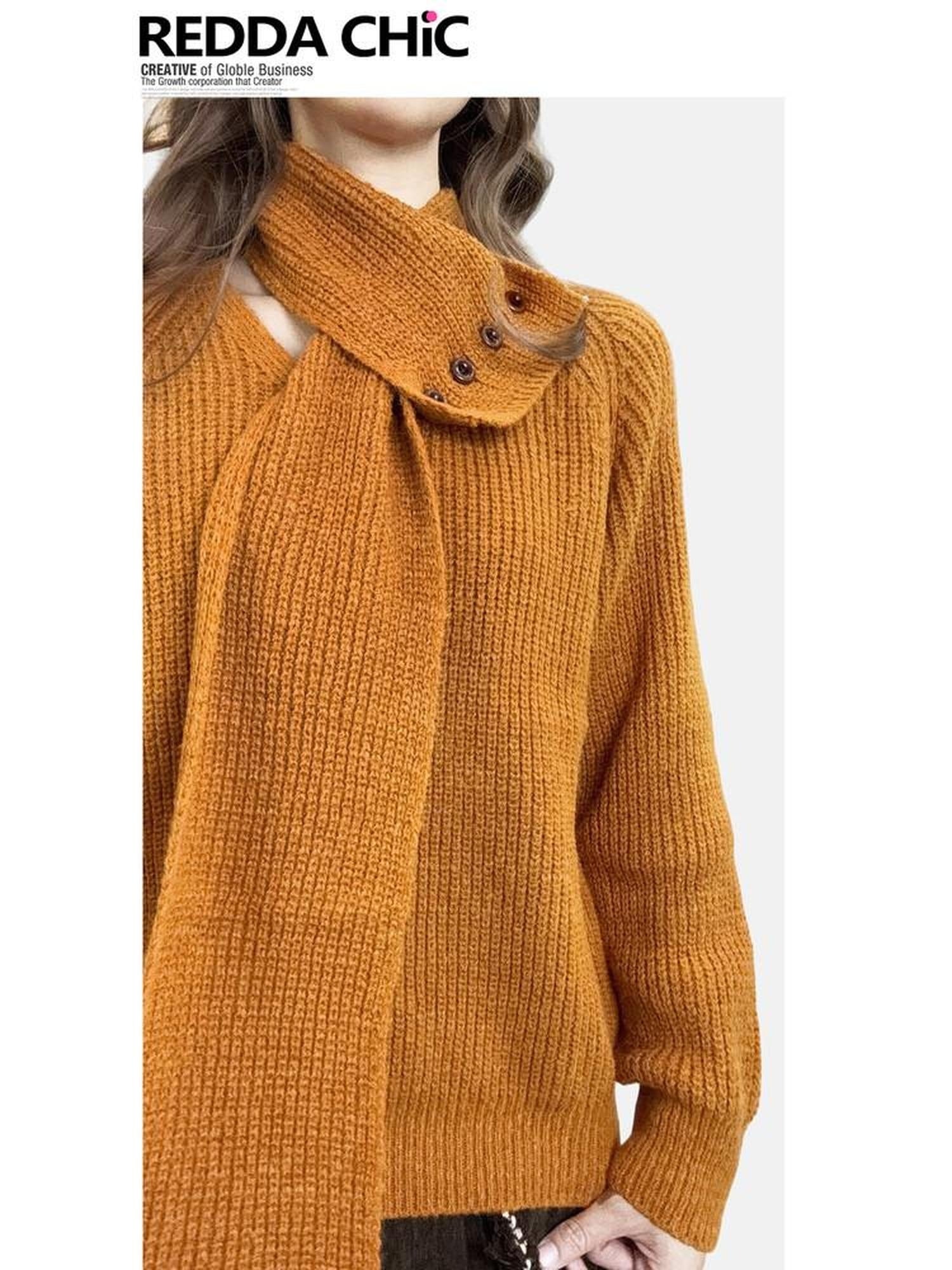 ReddaChic Vintage Loose Knit Pullover For Girls Pumpkin One Size Tube Tops / Bandeaus