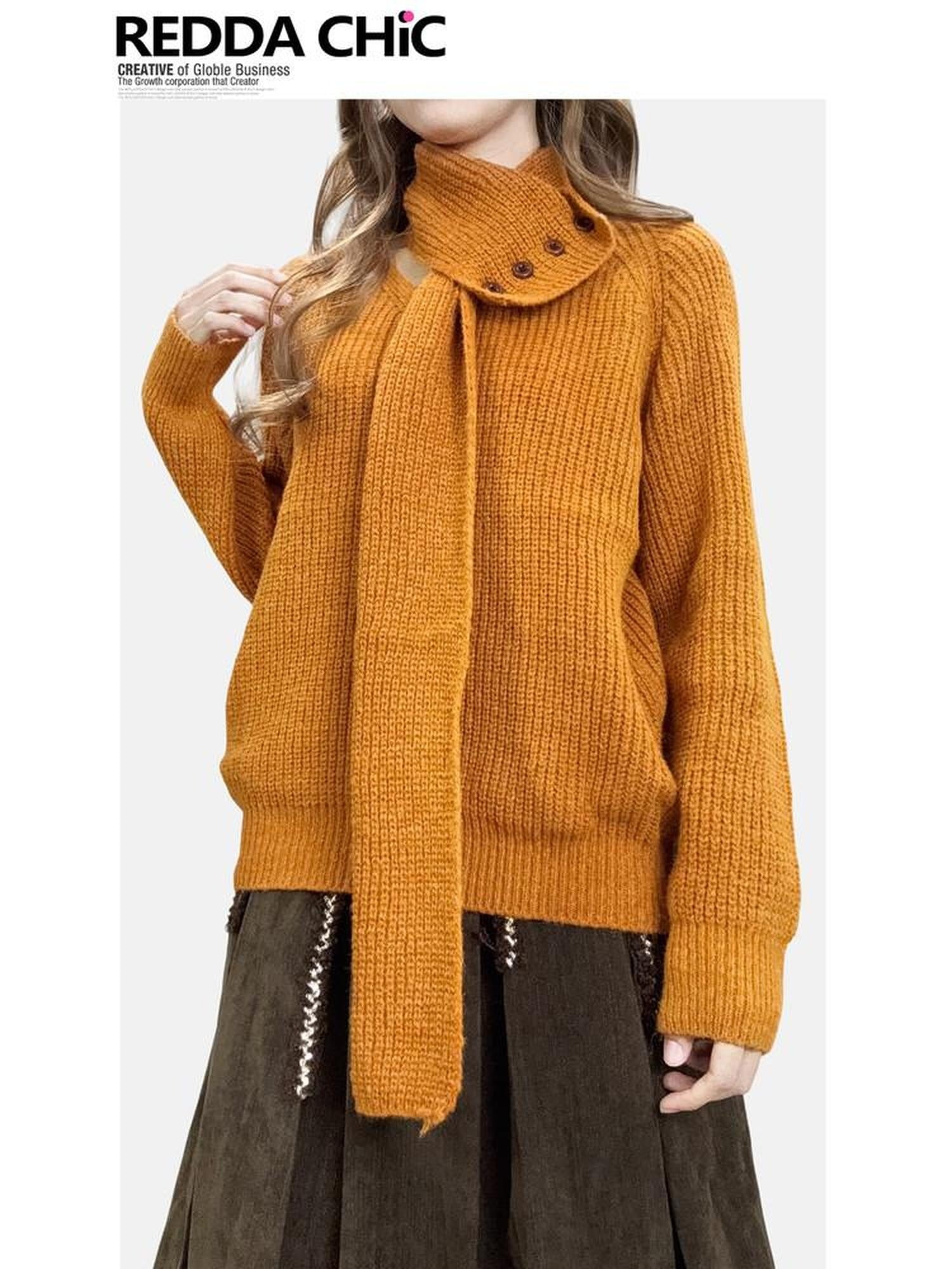 ReddaChic Vintage Loose Knit Pullover For Girls Pumpkin One Size Tube Tops / Bandeaus