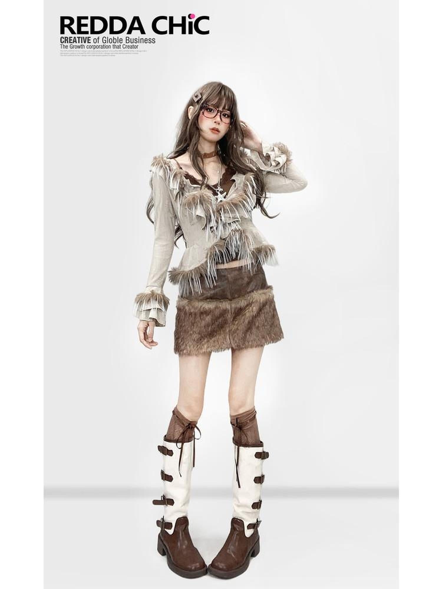 ReddaChic Vintage Ripped High Waist Button Short Cinched Fit Women One Size Mini Skirts