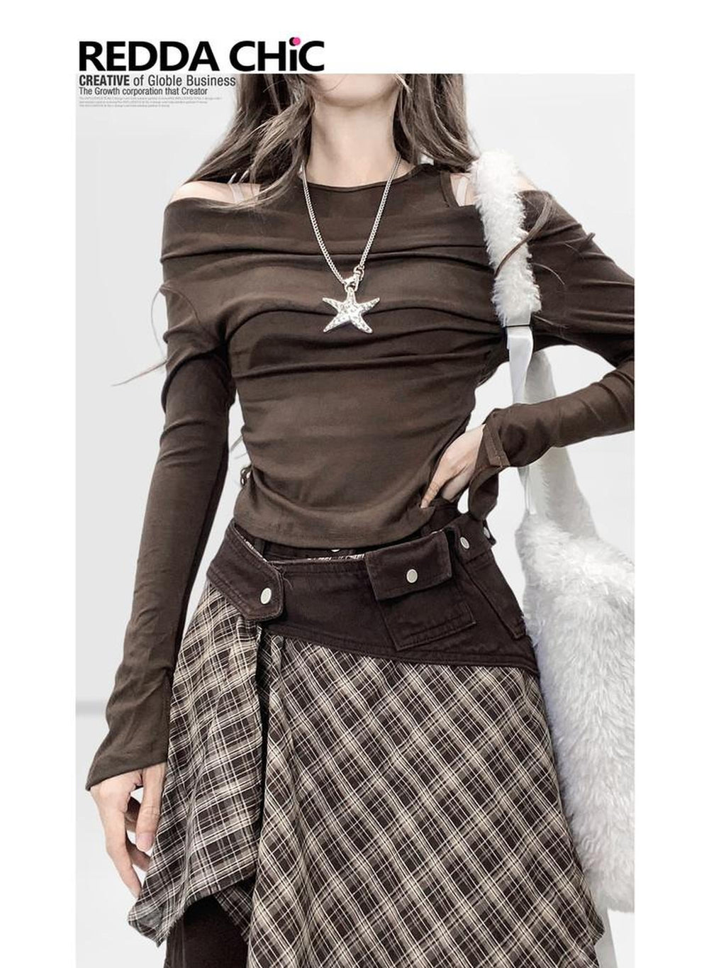 ReddaChic Vintage Slim Fit Off Shoulder Bell Sleeve Women Coffee Brown Casual Maxi Dresses