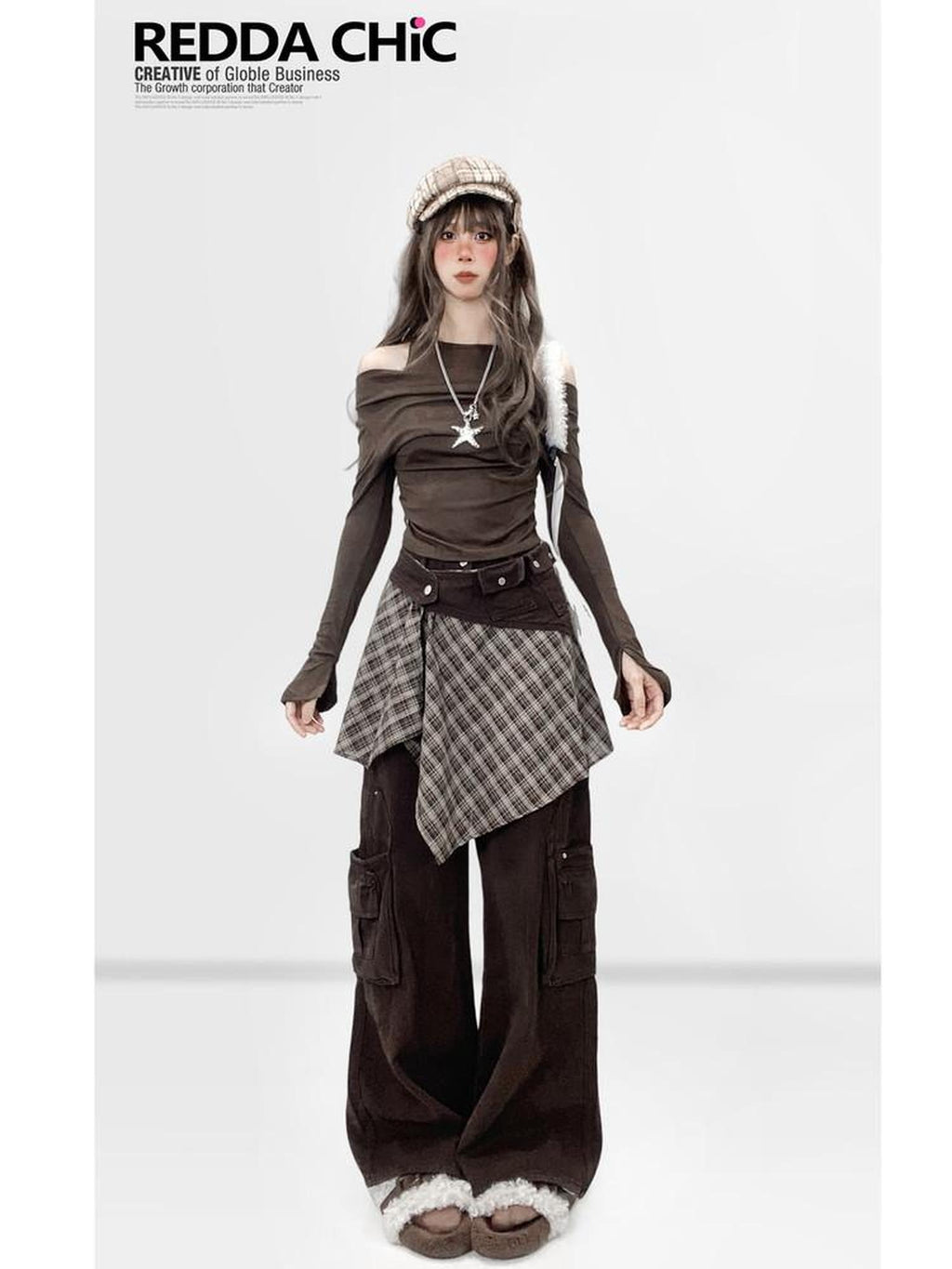 ReddaChic Vintage Slim Fit Off Shoulder Bell Sleeve Women Coffee Brown Casual Maxi Dresses