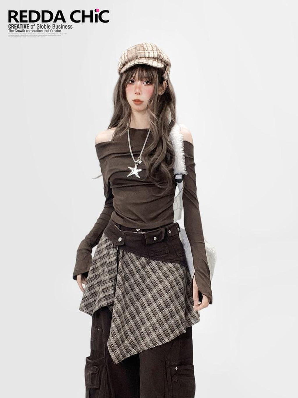 ReddaChic Vintage Slim Fit Off Shoulder Bell Sleeve Women Coffee Brown Casual Maxi Dresses