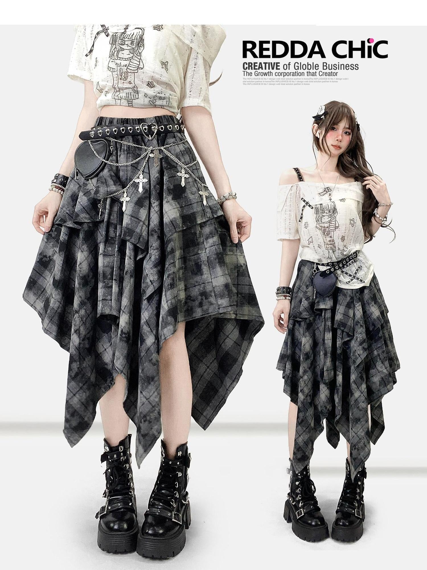 ReddaChic Vintage Tie Dye Ruffle Asymmetric Mid Waist Loose Teen Mini Skirts