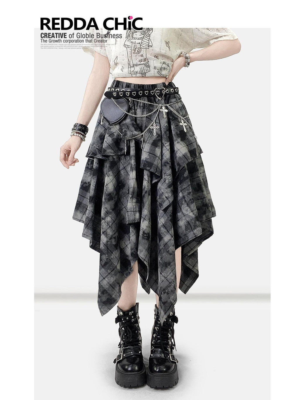 ReddaChic Vintage Tie Dye Ruffle Asymmetric Mid Waist Loose Teen Mini Skirts