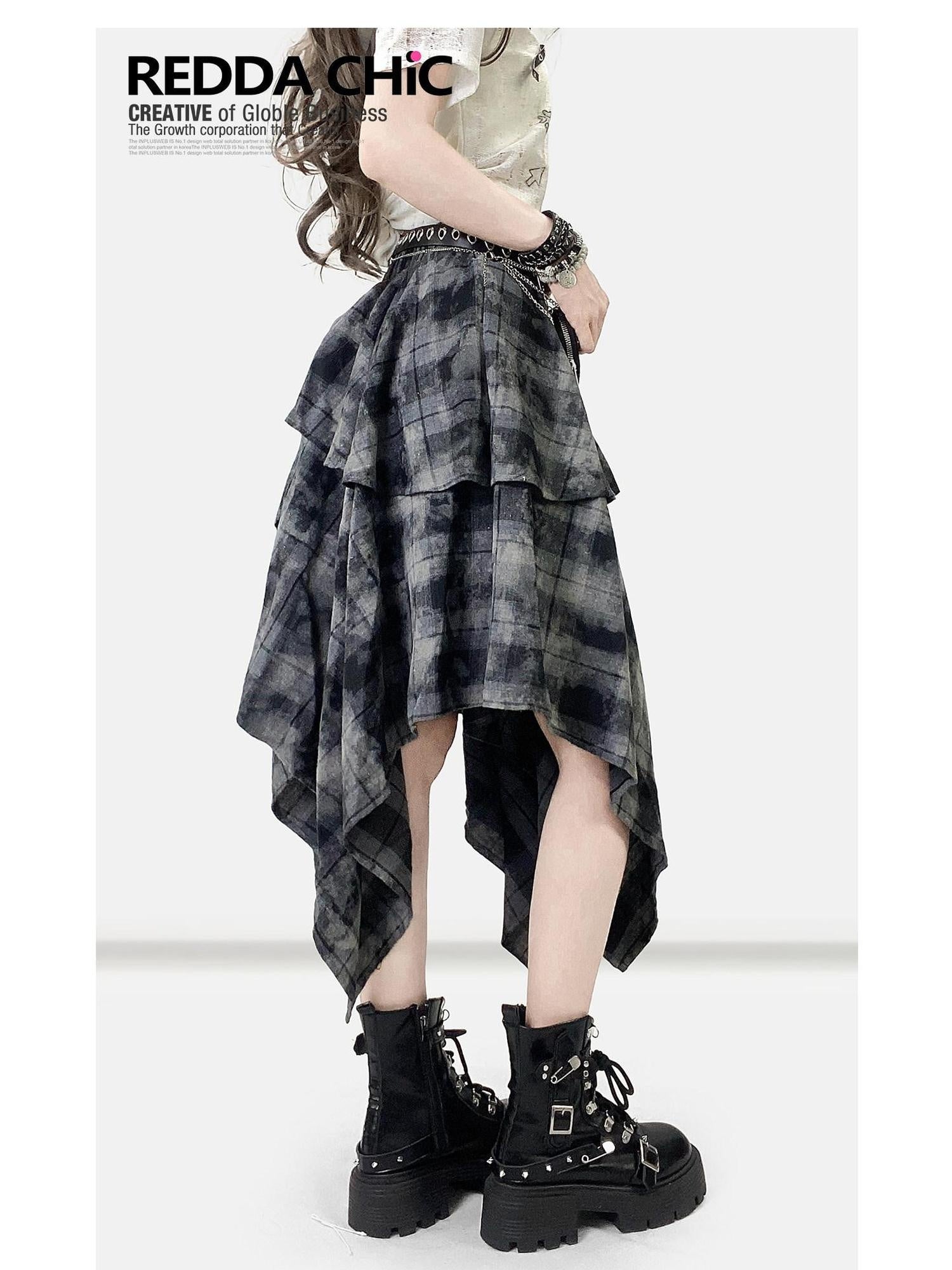 ReddaChic Vintage Tie Dye Ruffle Asymmetric Mid Waist Loose Teen Mini Skirts