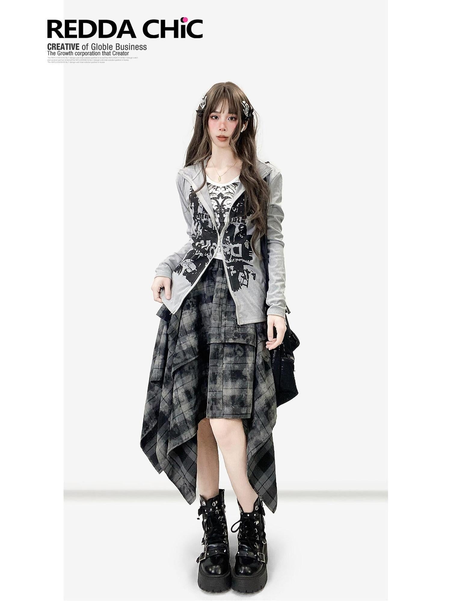 ReddaChic Vintage Tie Dye Ruffle Asymmetric Mid Waist Loose Teen Mini Skirts