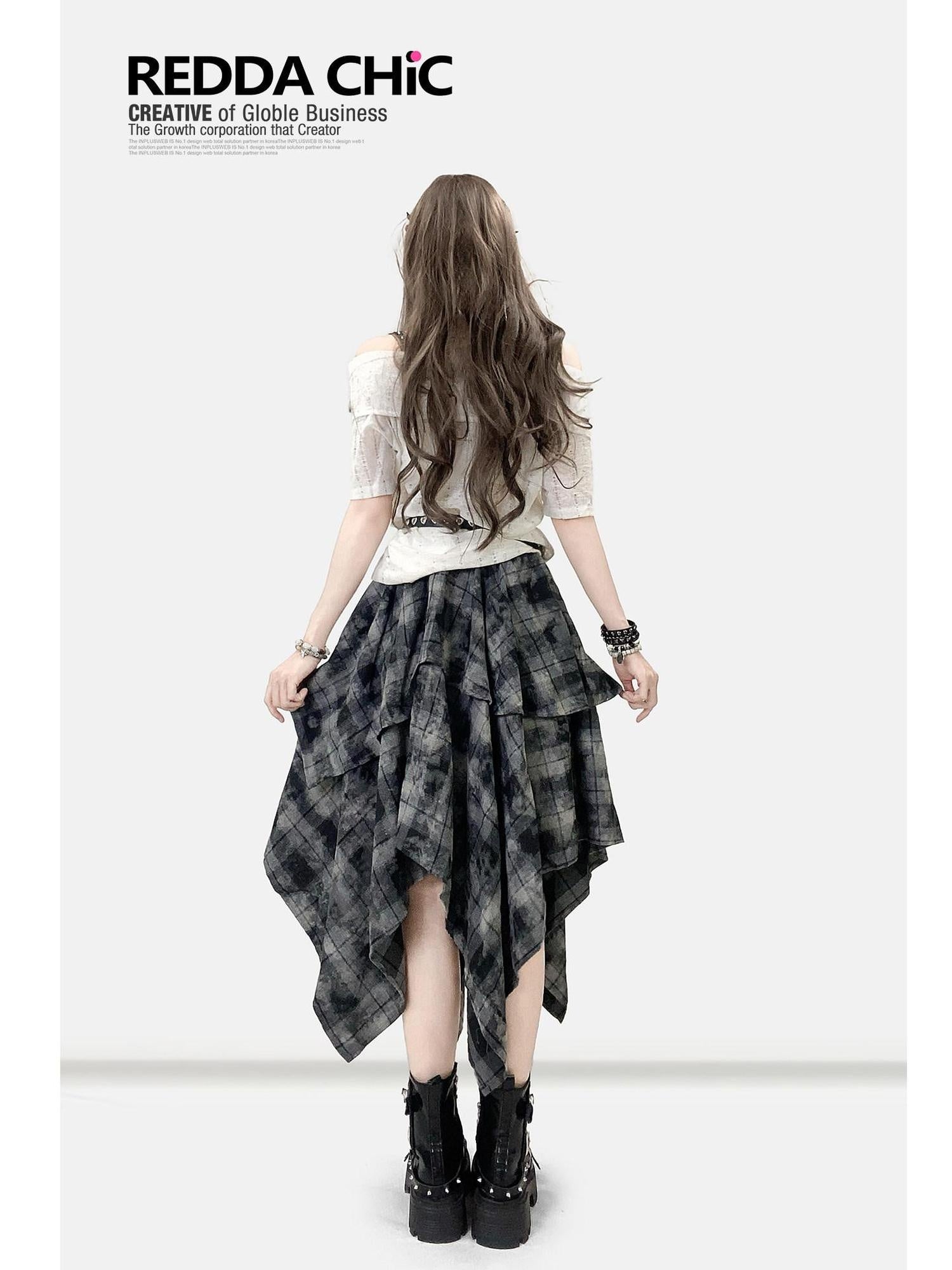 ReddaChic Vintage Tie Dye Ruffle Asymmetric Mid Waist Loose Teen Mini Skirts