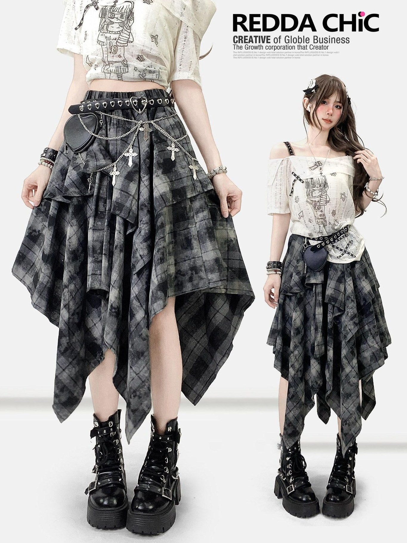 ReddaChic Vintage Tie Dye Ruffle Asymmetric Mid Waist Loose Teen Mini Skirts