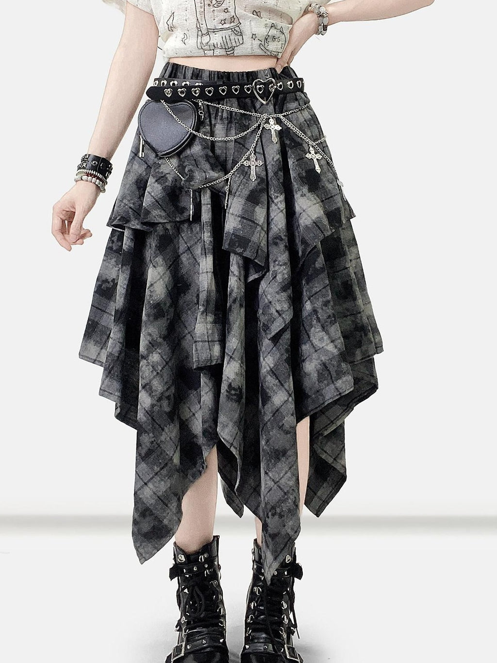 ReddaChic Vintage Tie Dye Ruffle Asymmetric Mid Waist Loose Teen Mini Skirts