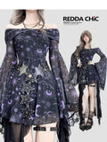 ReddaChic Waist Slimming Gothic Mesh Bell Sleeve Fitted Bardot Citywalk Printed Camisoles