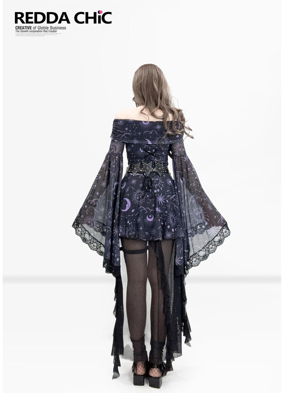 ReddaChic Waist Slimming Gothic Mesh Bell Sleeve Fitted Bardot Citywalk Printed Camisoles