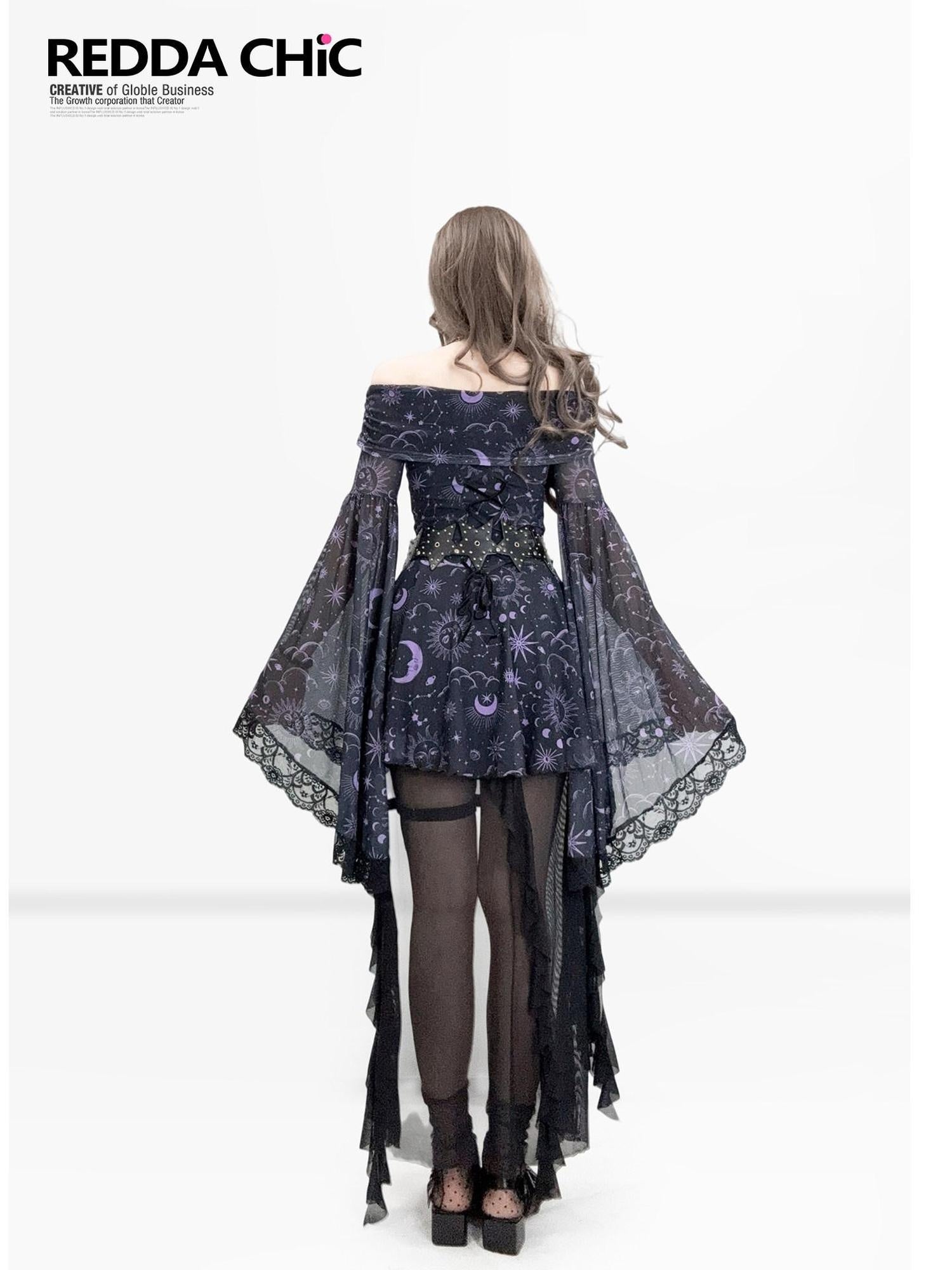 ReddaChic Waist Slimming Gothic Mesh Bell Sleeve Fitted Bardot Citywalk Printed Camisoles