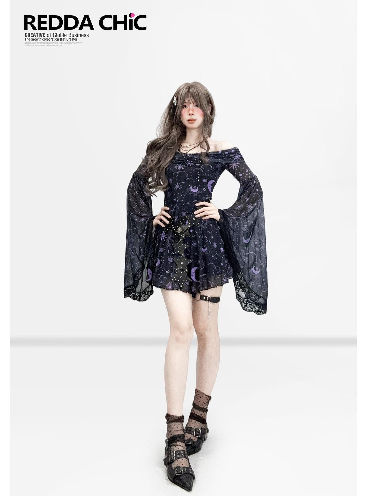 ReddaChic Waist Slimming Gothic Mesh Bell Sleeve Fitted Bardot Citywalk Printed Camisoles