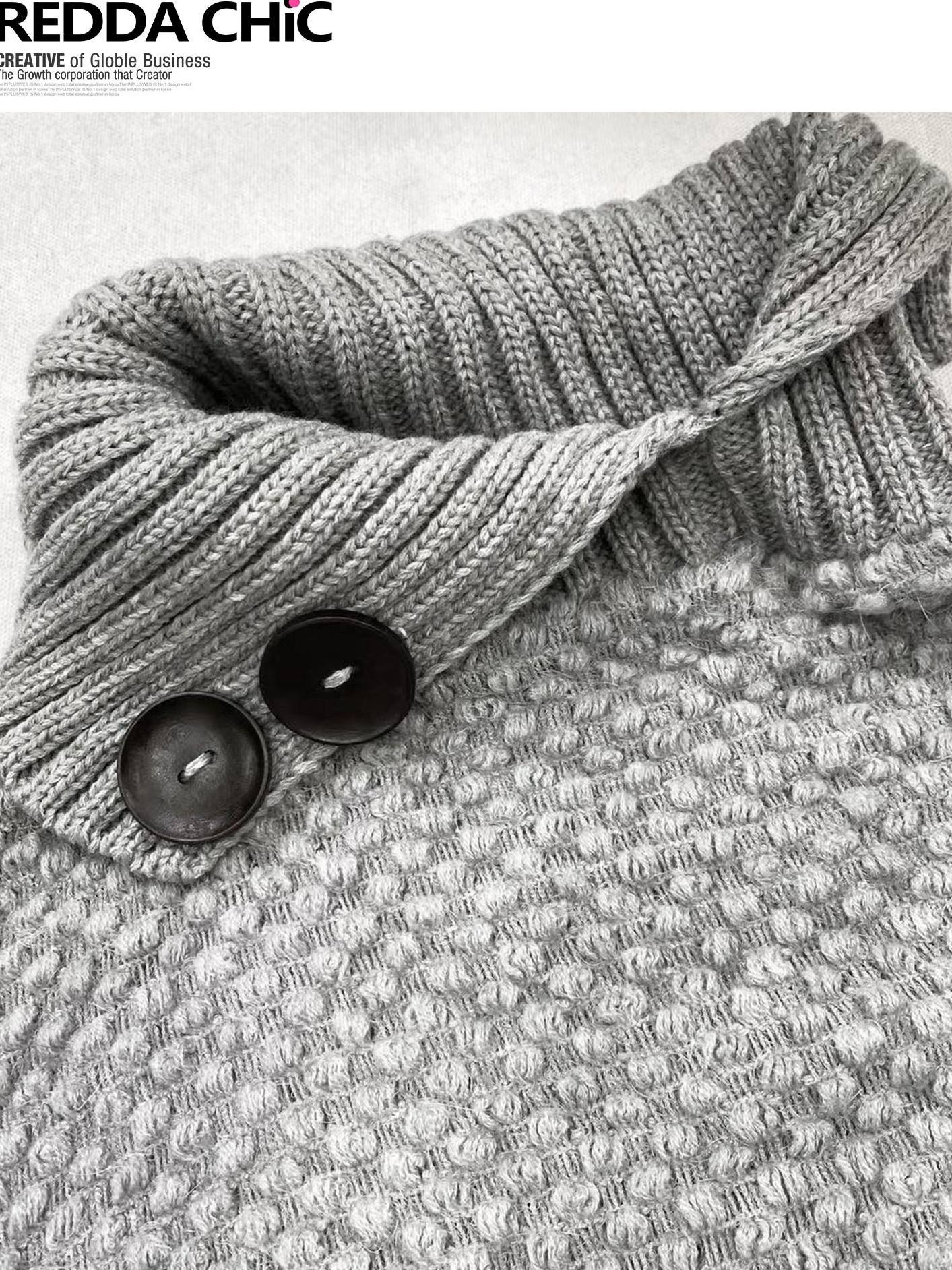 ReddaChic Warm Loose Fit Workwear Long Sleeve Round Neck Light Gray Slip Mini Dresses