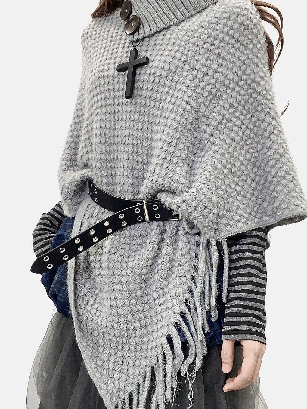ReddaChic Warm Loose Fit Workwear Long Sleeve Round Neck Light Gray Slip Mini Dresses