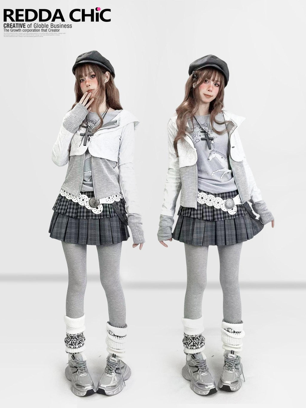ReddaChic Warm Thermal Velvet Cartoon Print Waist Cinch Gray Womens One Size Mini Skirts