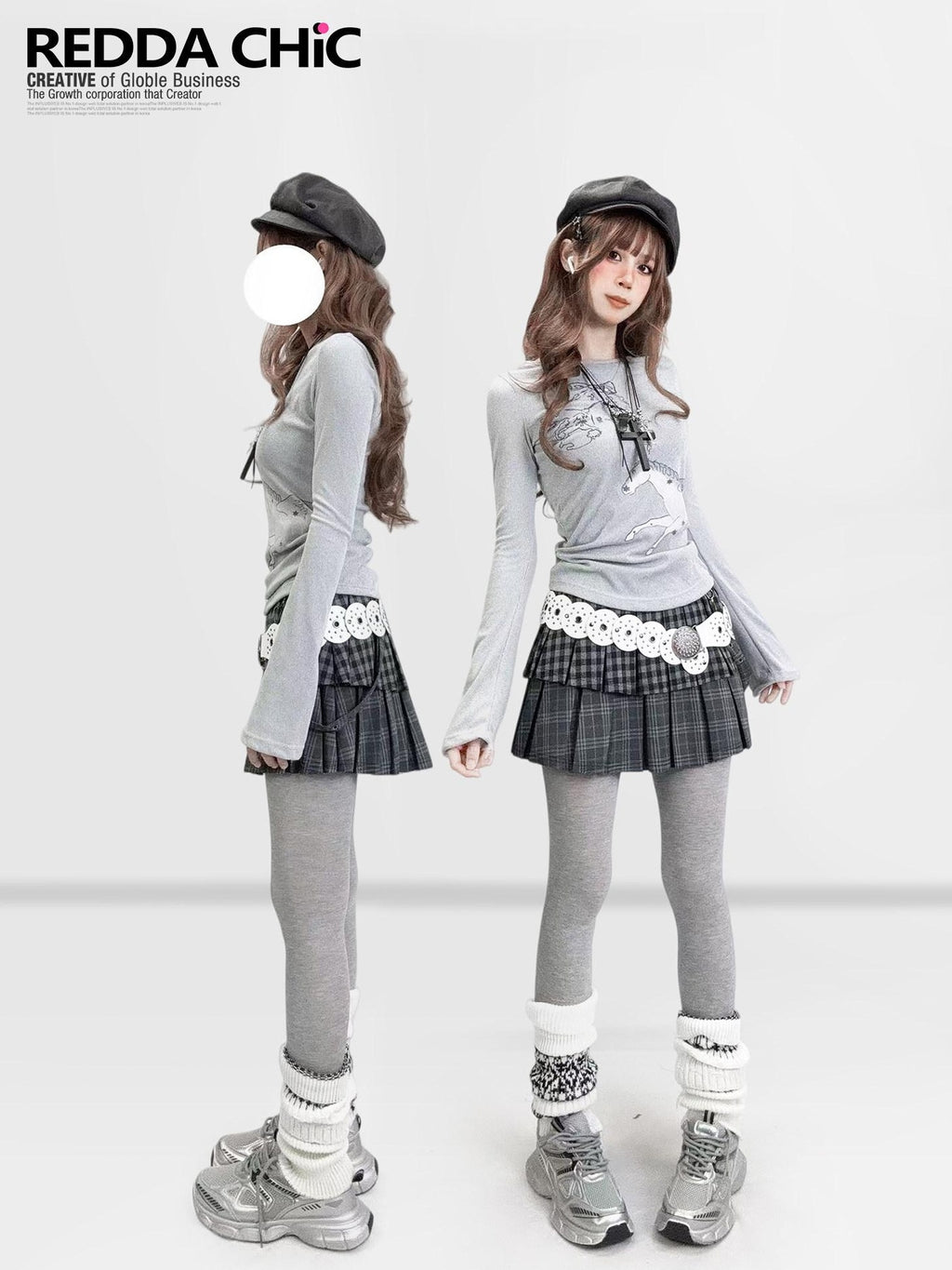 ReddaChic Warm Thermal Velvet Cartoon Print Waist Cinch Gray Womens One Size Mini Skirts