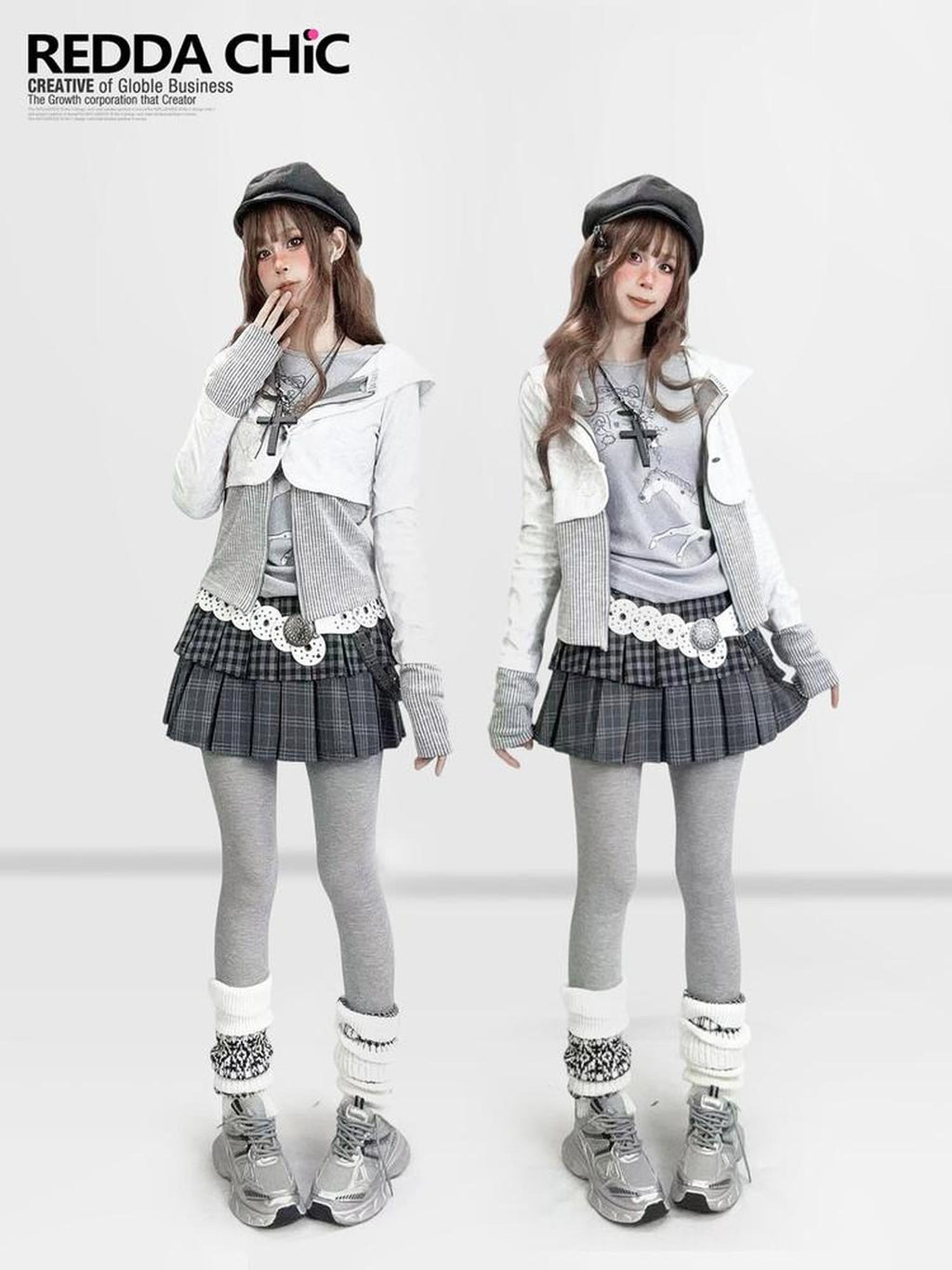 ReddaChic Warm Thermal Velvet Cartoon Print Waist Cinch Gray Womens One Size Mini Skirts