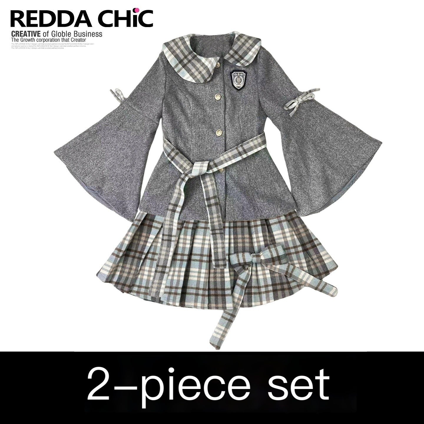ReddaChic_Warm_Thick_Cute_Preppy_Plaid_Cloak_Silhouette_Women_Two_Piece_Flare_Jeans_MISSTT