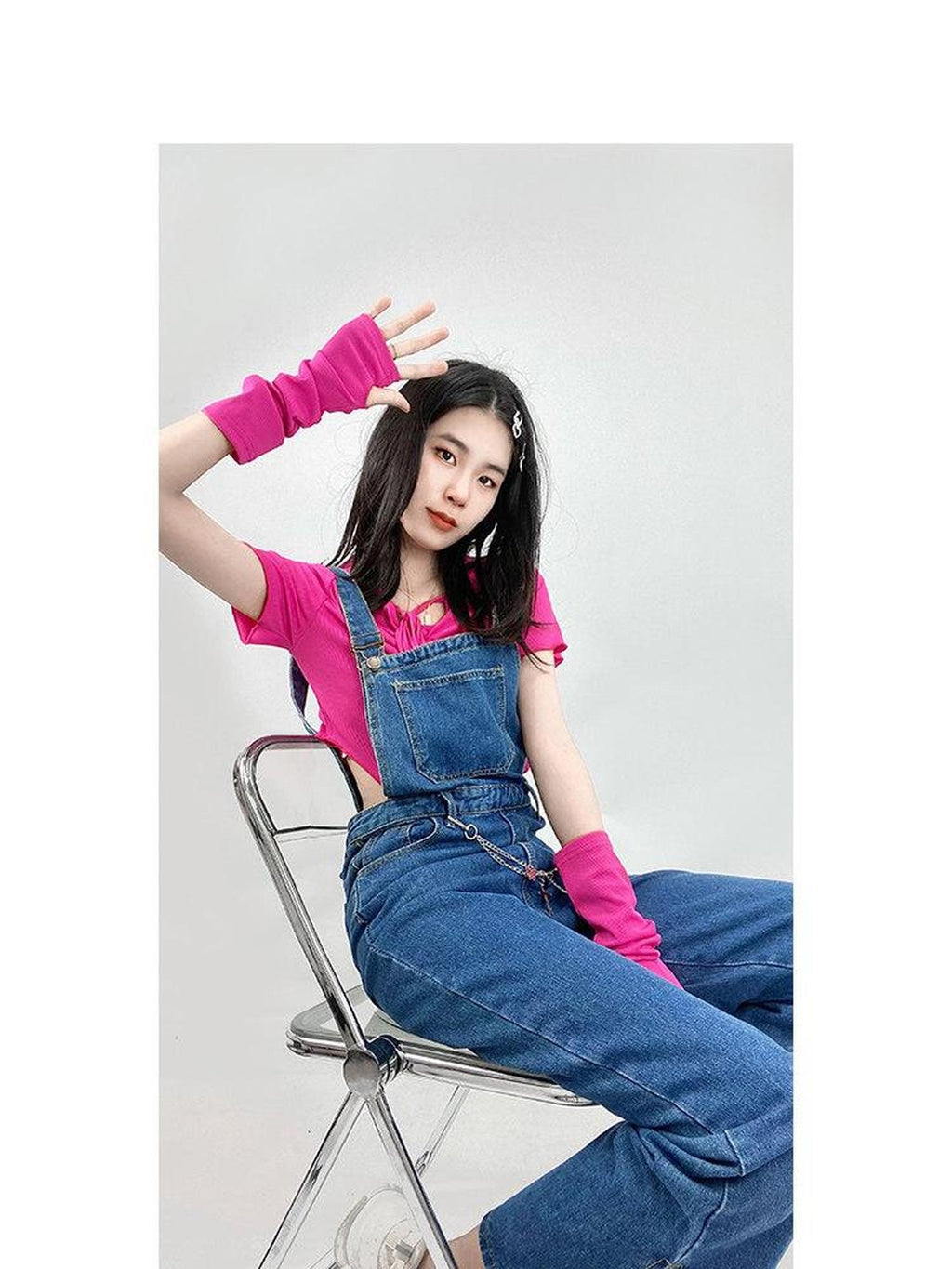 ReddaChic Washed Deep Blue Denim Slim High Waist Young Women Fitted Camisoles
