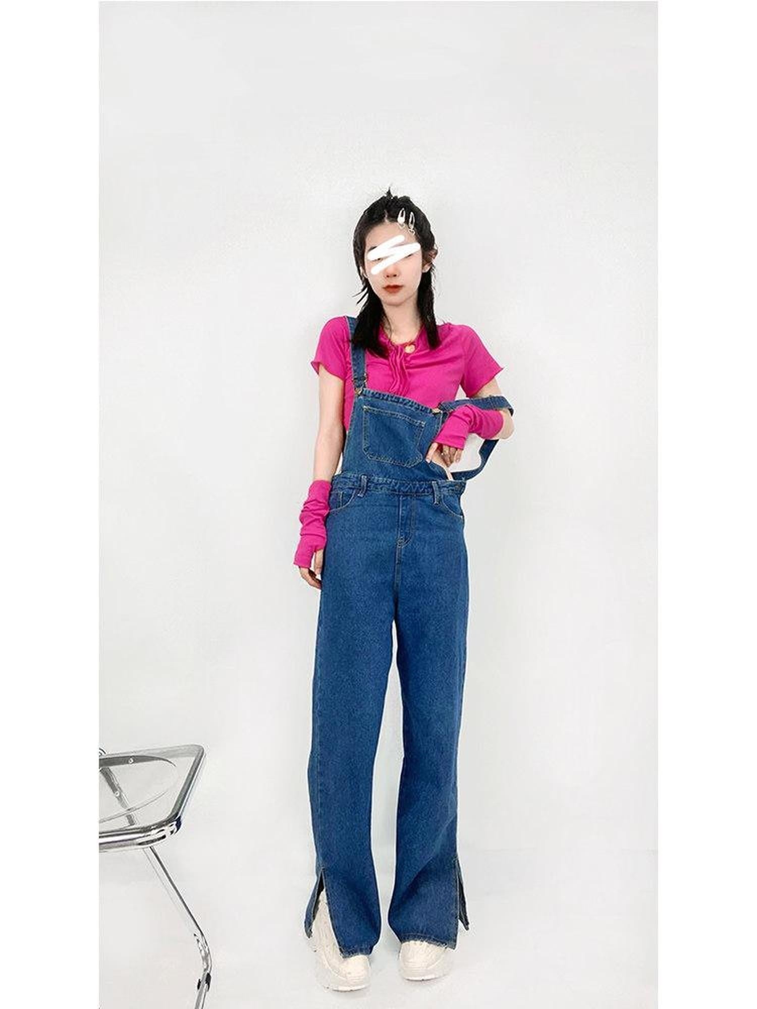 ReddaChic Washed Deep Blue Denim Slim High Waist Young Women Fitted Camisoles