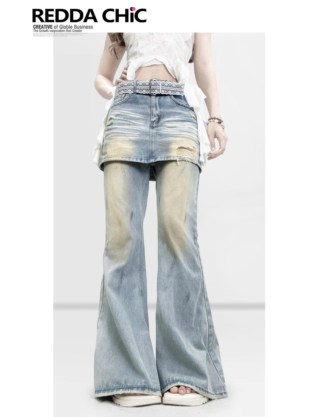 ReddaChic Washed Denim Straight Cut Natural Waist Women Classic Long Maxi Skirts