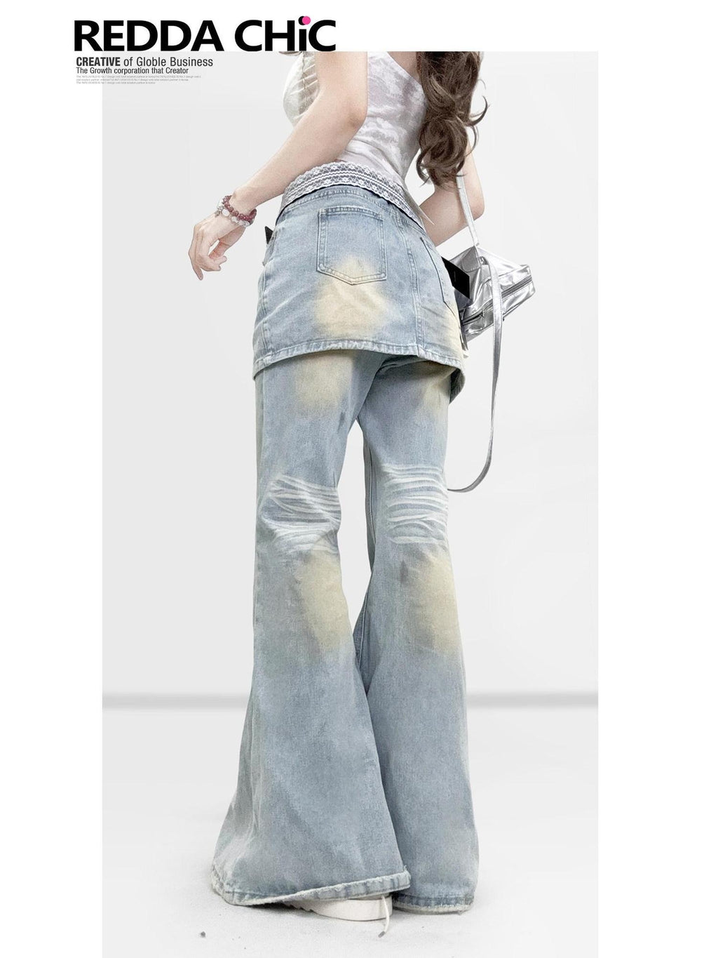 ReddaChic Washed Denim Straight Cut Natural Waist Women Classic Long Maxi Skirts