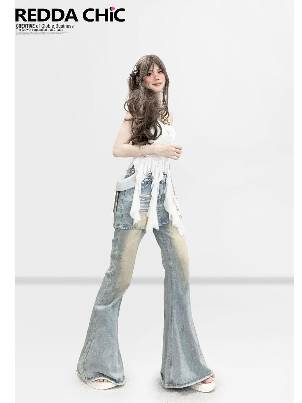 ReddaChic Washed Denim Straight Cut Natural Waist Women Classic Long Maxi Skirts