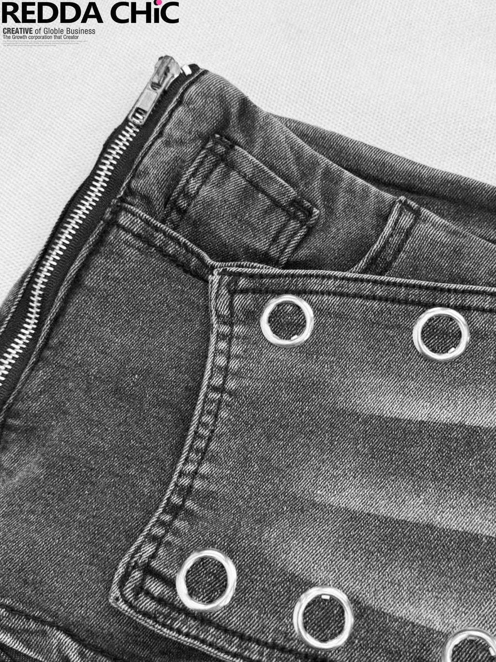 ReddaChic Washed Gray Low Waist Denim Asymmetrical Slim H Silhouette Women Mini Skirts