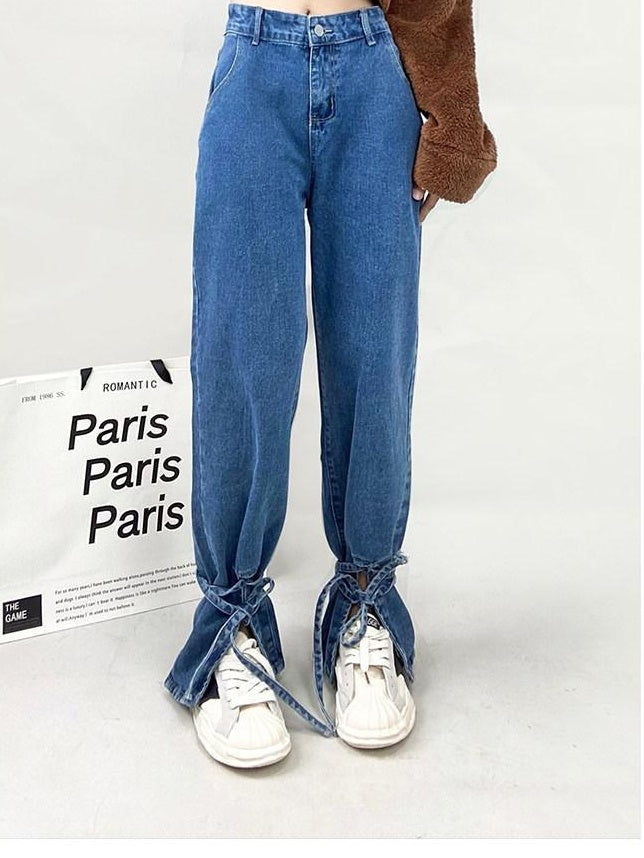 ReddaChic Washed High Waist Straight Leg Zip Fly Blue Young Adult Casual Denim Shorts
